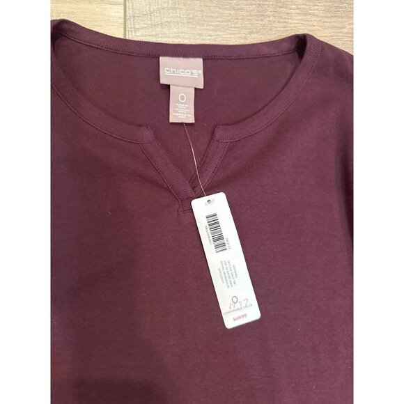 CHICOS WOMENS SIZE 0 US XS 4 3/4 SLEEVE T SHIRT NEW BURGUNDY RED NEW - Picture 2 of 6